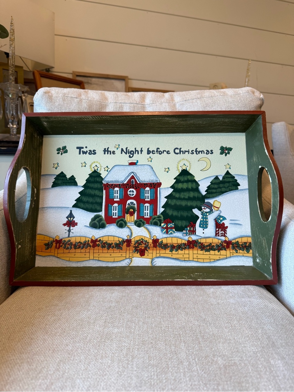 Holiday Serving Tray - Red & Green Christmas Scene